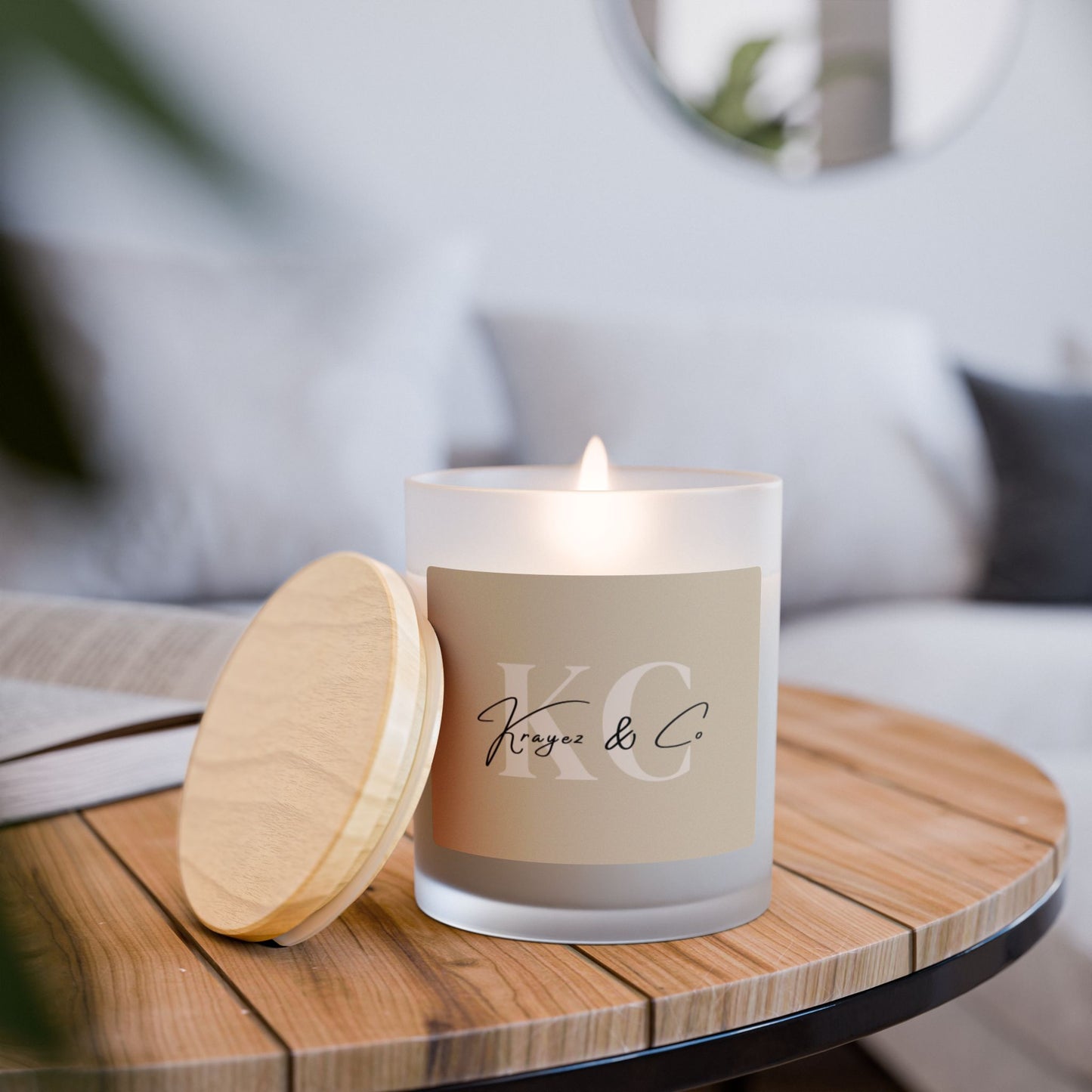 Krayez & Co.® 11oz Frosted Glass Candle w/Wooden Lid