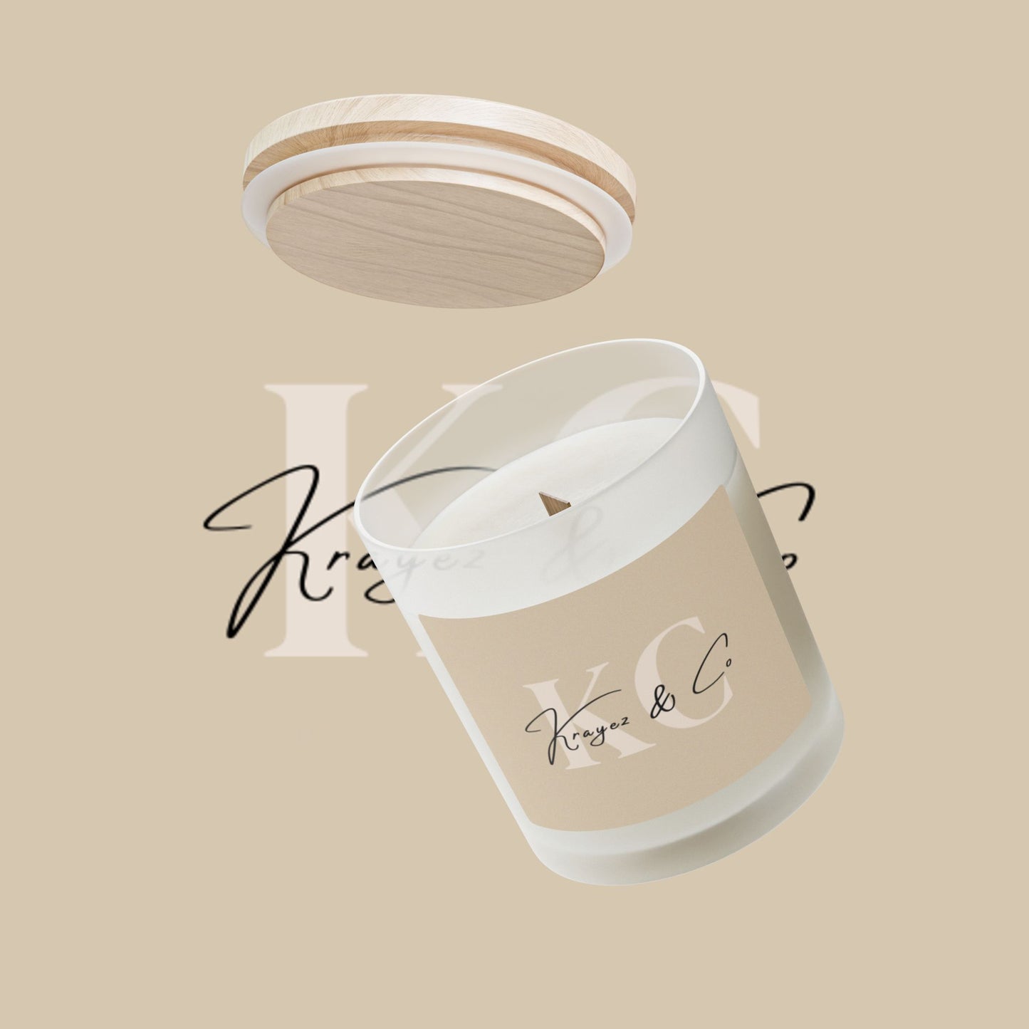 Krayez & Co.® 11oz Frosted Glass Candle w/Wooden Lid